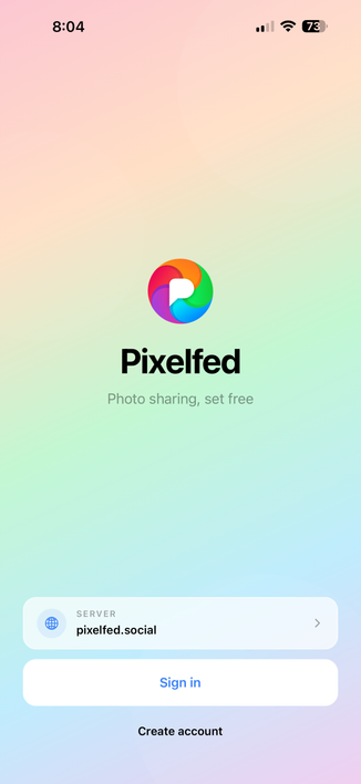 New pixelfed mobile app landing screen