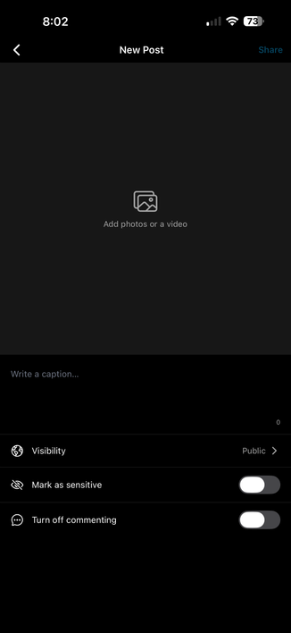 New pixelfed mobile app compose screen