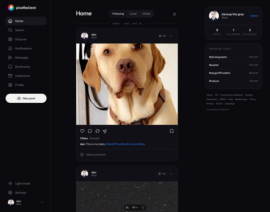 The new Pixelfed web user interface