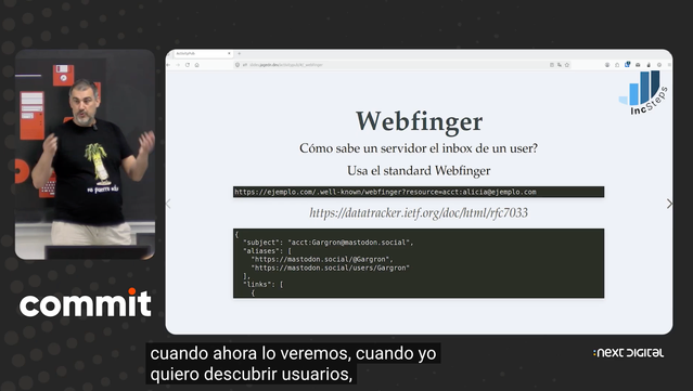 a screenshot showing Jorge Aguilera talking about Webfinger
