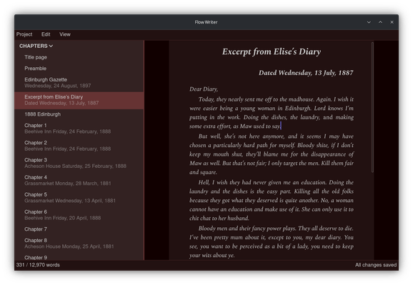 Early screenshot of Flow Writer. Don't mind the colours, they'll be configurable :)