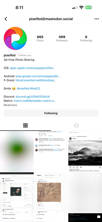 Pixelfed mobile app profile