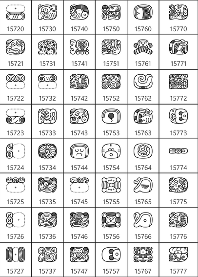 Proposed encoding of a selection of Maya hieroglyphs from U+15720 to U+15777