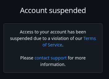 Screenshot über "Account suspended" von Github...