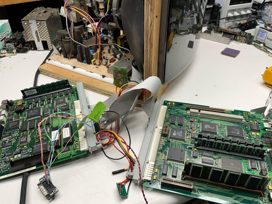 The Abomination test bench for color all in one vintage Macs. Can use either Color Classic or LC575 era logic boards.