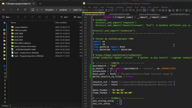 Video showing my searching for "*subtractor*" in Windows and then leisurely starting a cmd and running my python script which finished with 145 matches within a second whereas Windows had found like 5 files by then